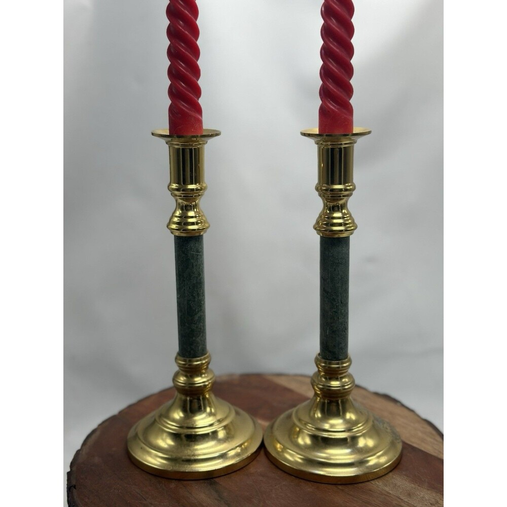 Solid Brass Green Onyx Candlestick Holders Wedding Mantle